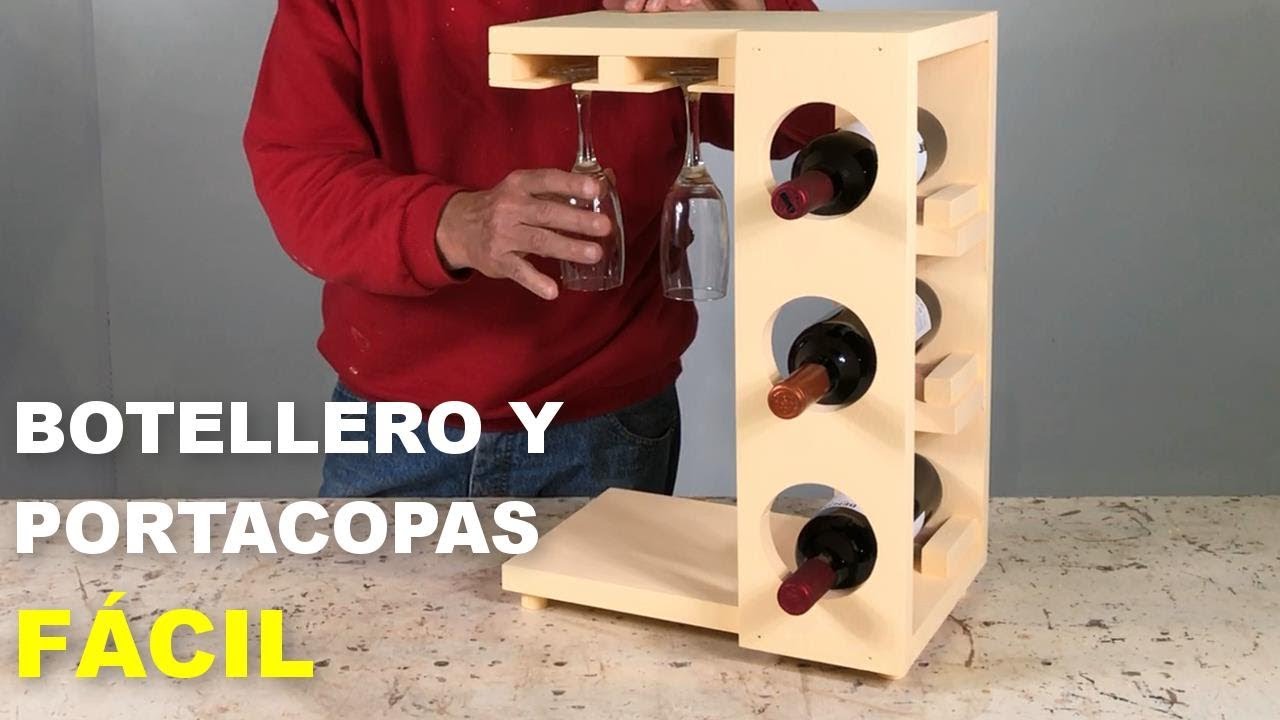 BOTELLERO CON PORTA COPAS DE MADERA FÁCIL DE HACER PASO A PASO