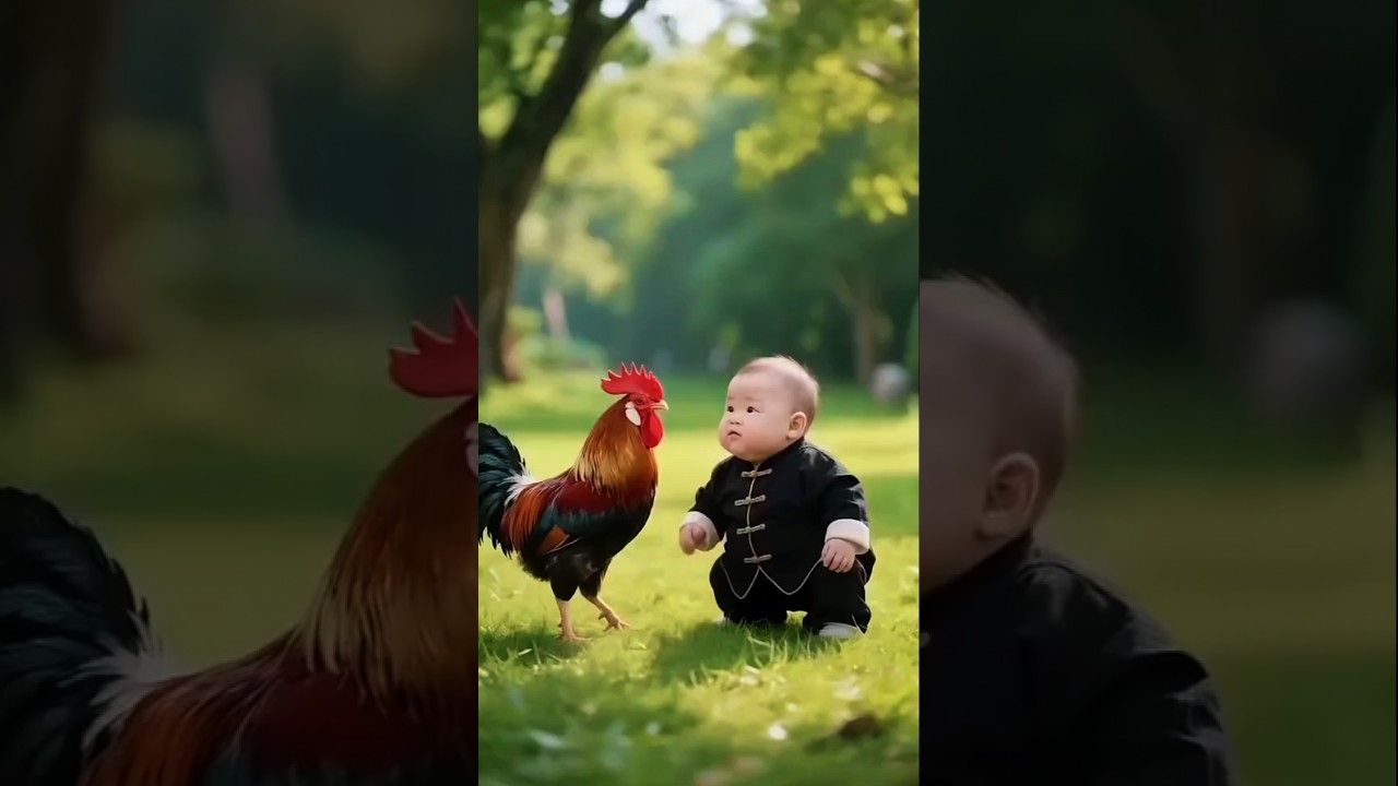 Chicken and baby fight 
