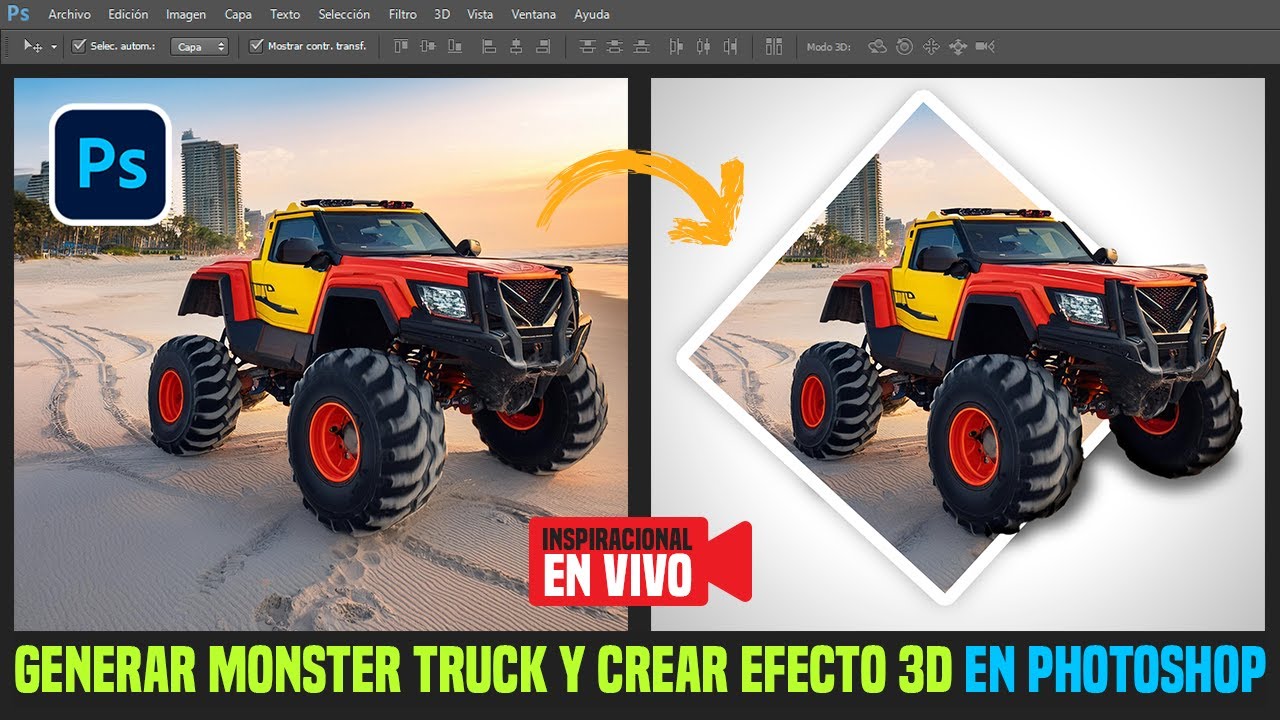 Generar Monster Truck Ai y Crear Efecto 3D en Photoshop.