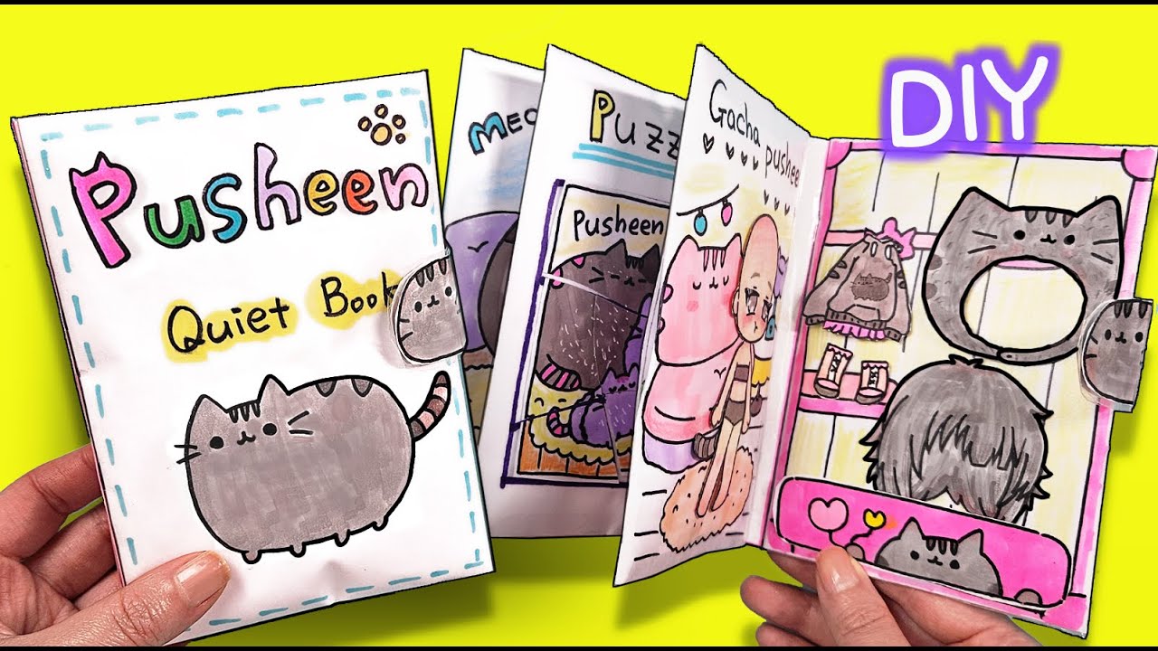 (Tutorial ) 5 Pusheen Game Book #quietbook #paperdiy #gacha #asmr #squishy