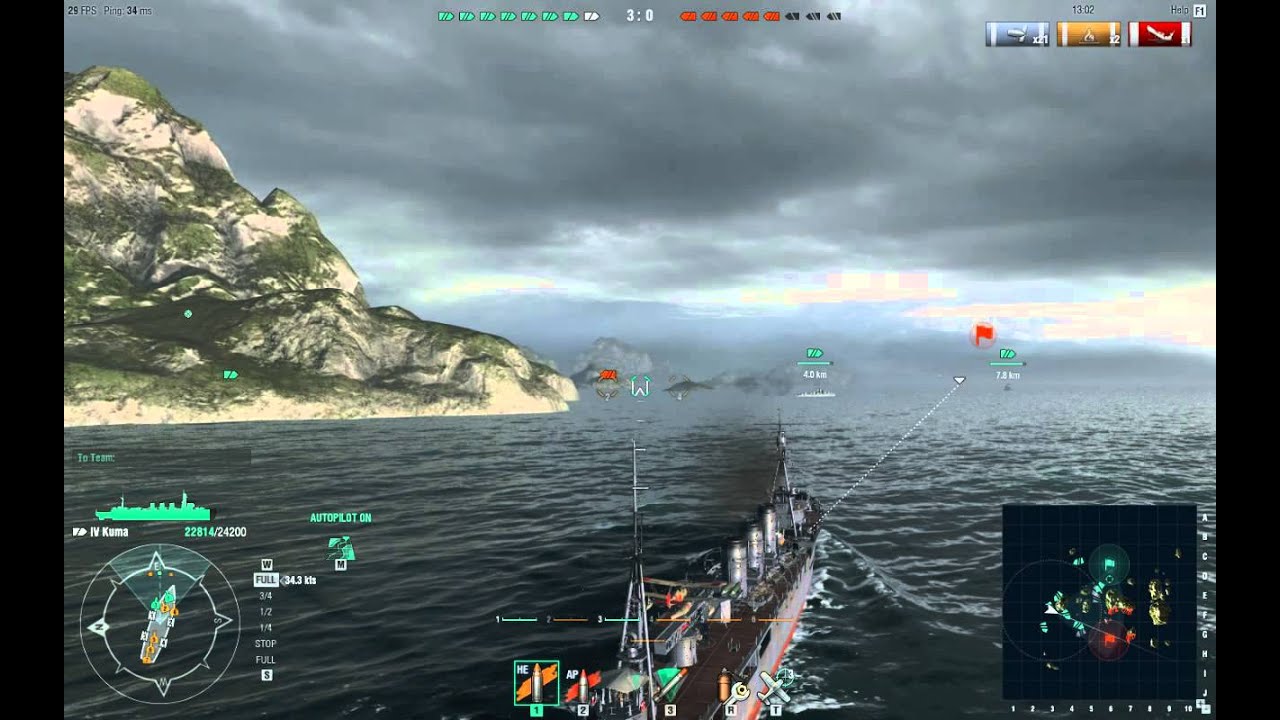 World of Warships - Cruiser Tier IV Kuma Class - Long and close combat