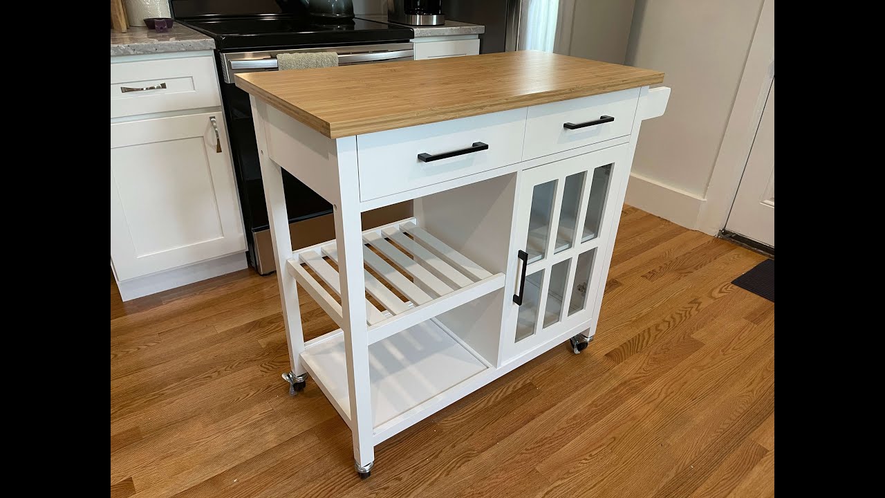 Yaheetech Kitchen Cart w/ Bamboo Top Assembly (Kittinger 40'' W Rolling Kitchen Island w/Wood Top)