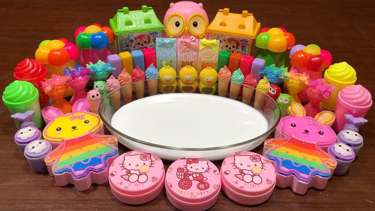 Pink Hello Kitty!!!Mixing Random Things Into Glossy Slime!!! Relaxing with Slime! Best Slime #821