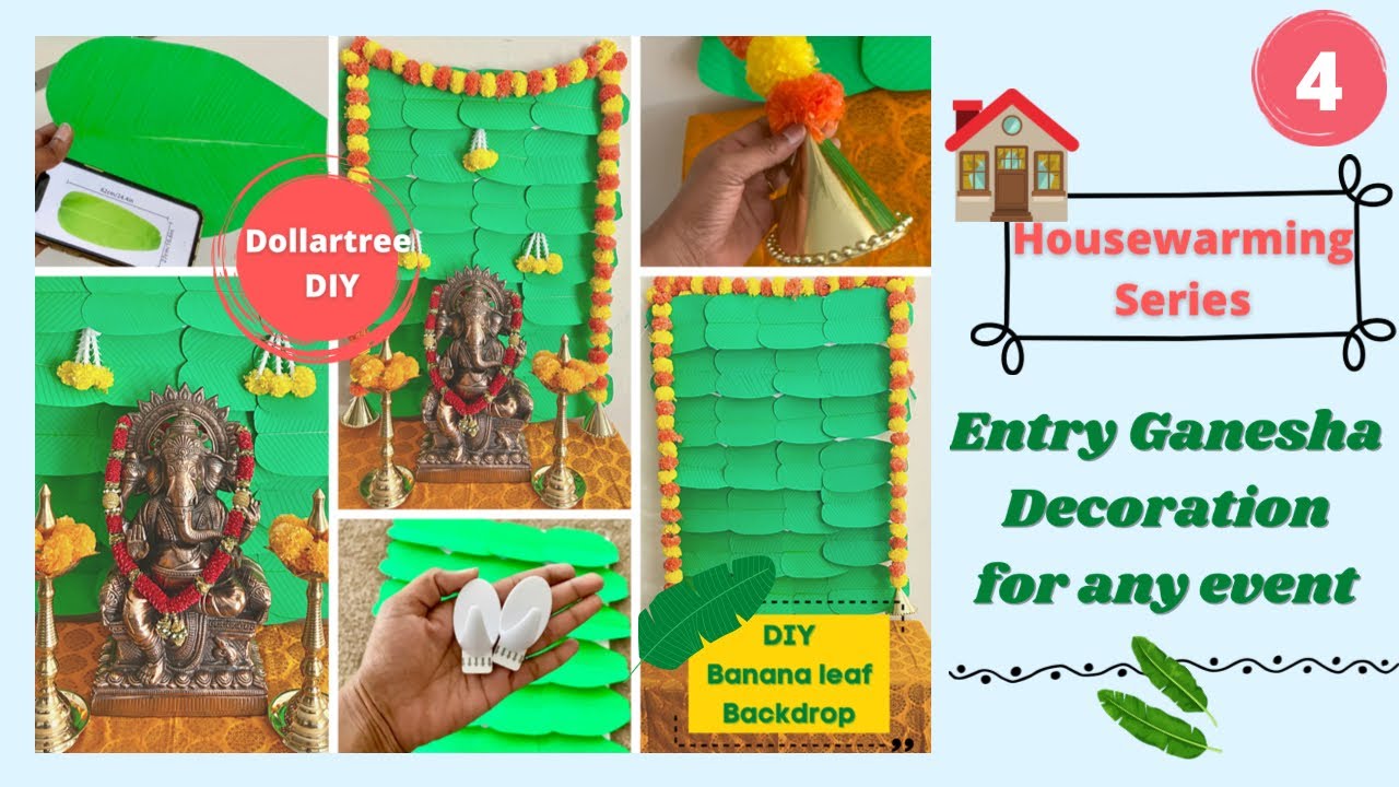DIY Banana leaf Backdrop| Dollartree DIY| Entry Ganesha Decoration| Pooja Decoration| #Housewarming