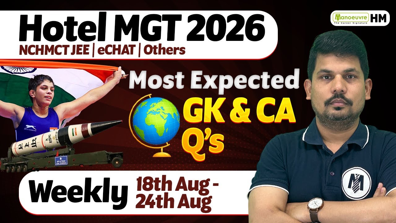 Hotel Management 2026 : NCHMCT JEE | Echat | Most Expected GK & Current Affairs Q's | Weekly GK