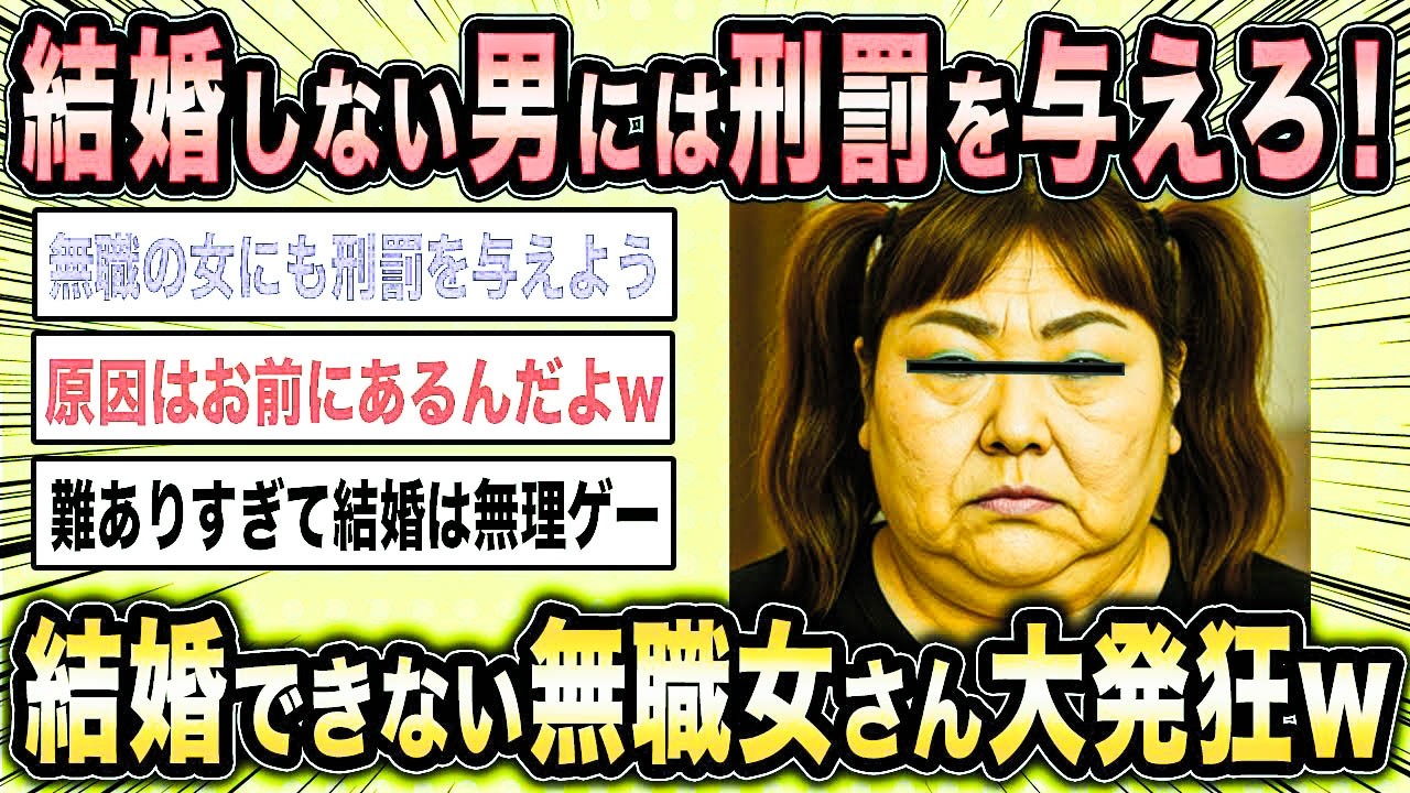 【2ch面白いスレ】無職女「結婚しない男には刑罰を与えろ！」←結婚できない女の愚かな叫びが草ww【ゆっくり解説】