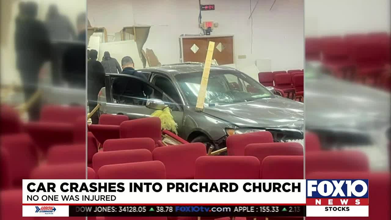 Caught on surveillance video: car crashes into a church in Prichard