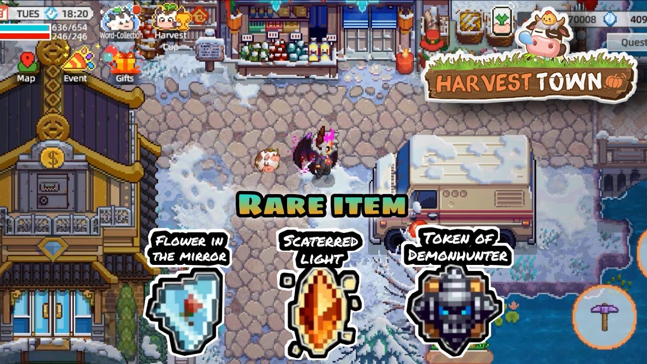 Cara mendapatkan Flower in the mirror, Scattered light, Token of the Demonhunter | HARVEST TOWN