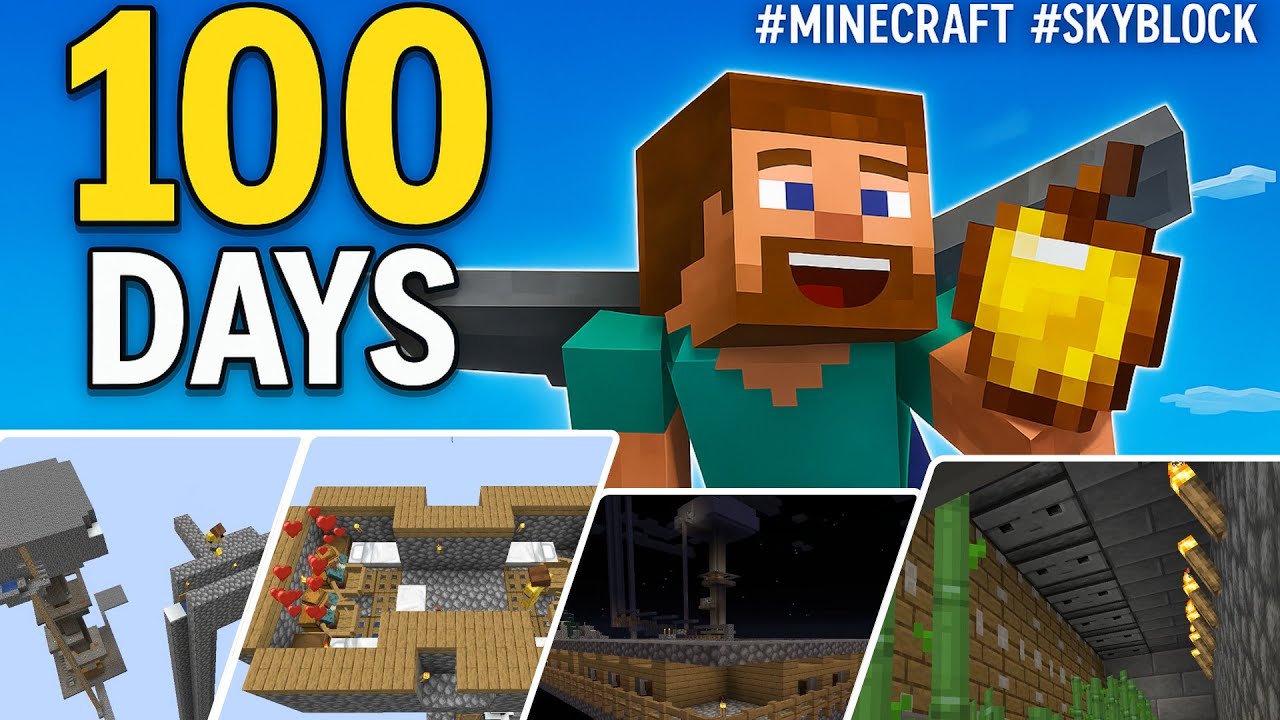 100 Days in Minecraft Skyblock — No Islands, Just Farms, Chaos and a Dragon