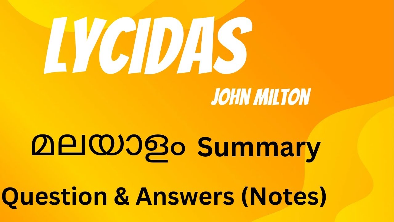 Lycidas by John Milton Malayalam Summary and Question answers.