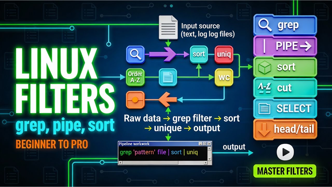 Linux Filters Explained | grep, pipe, sort & more (Beginner to Pro)