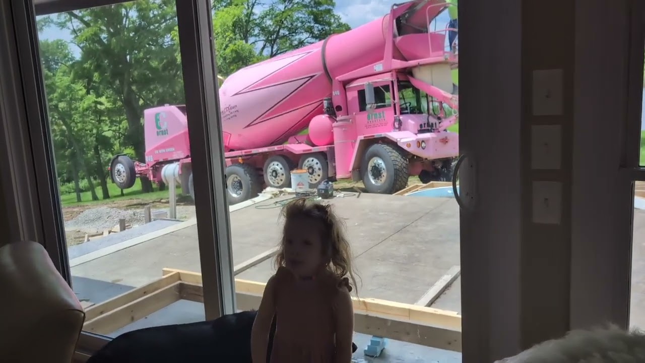 Mid June around the farm: a pink cement truch, pneumonia and a broken bone  The hay guys are here!