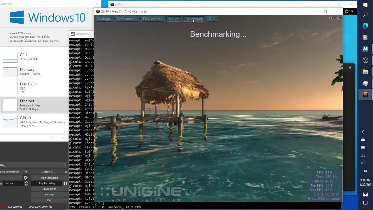 QEMU OpenGL Duet -- MESAGL Pass-through & Virgil 3D -- Windows 10 Host