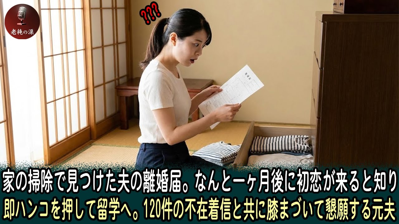 家の掃除で見つけた夫の離婚届。なんと一ヶ月後に初恋が来ると知り、即ハンコを押して留学へ。120件の不在着信と共に膝まづいて懇願する元夫。| 実話｜老後のエピソード｜感動エピソード