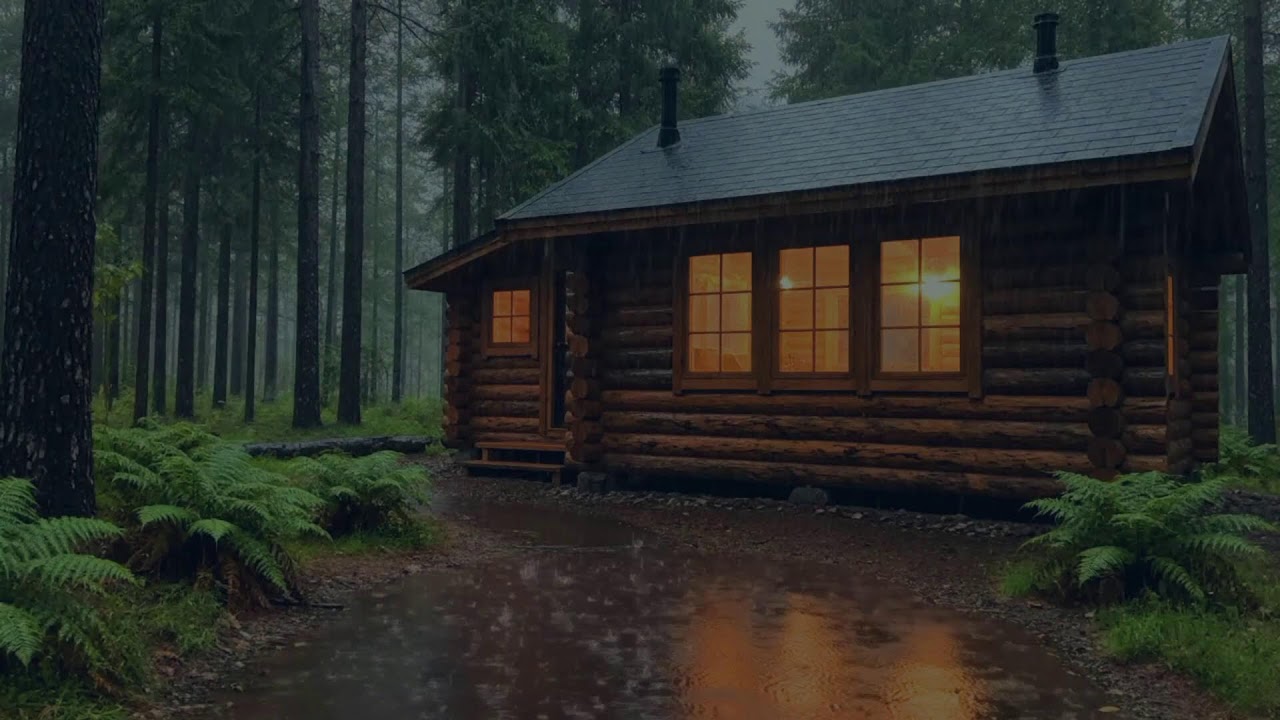Rain Sounds For Insomnia | Rainy Night in a Cozy Log Cabin