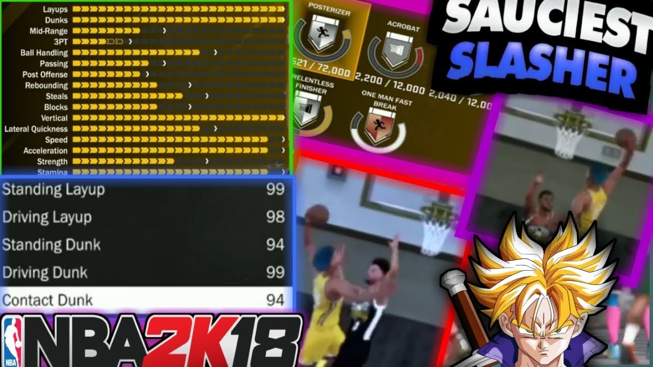 NBA 2K18 MAXING PURE SLASHER ATTRIBUTES | BEST BUILD | All BADGES | CONTACT DUNK MIXTAPE BEST MOVES✔