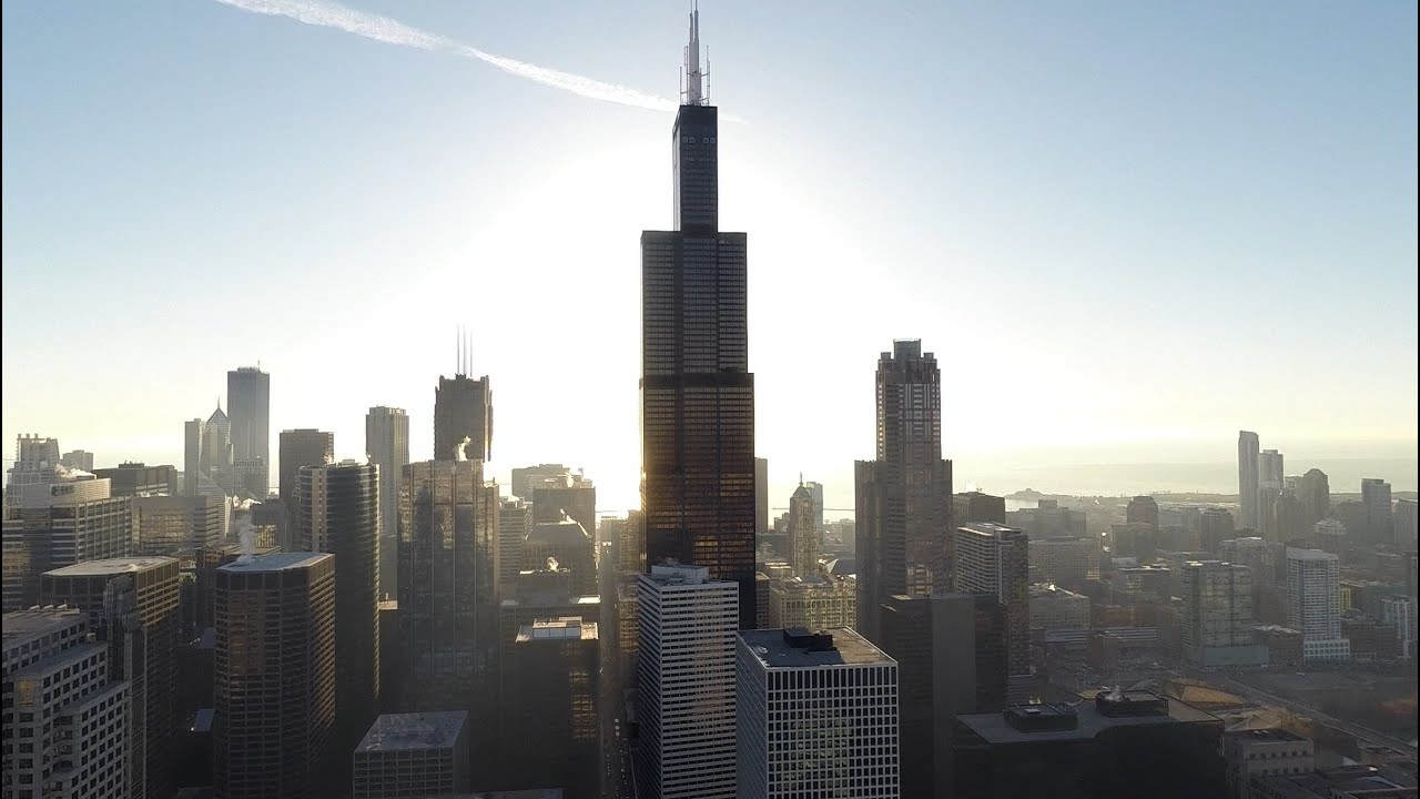Drone flying in Chicago