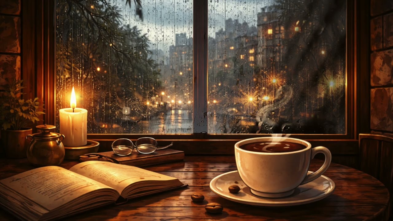 Warm Coffeehouse Jazz ☕ Rain Sounds for Relaxing