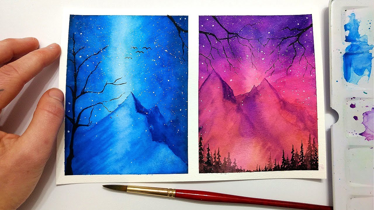EASY watercolor mountain tutorial for BEGINNERS watercolor painting space | Watercolor Wednesday #10