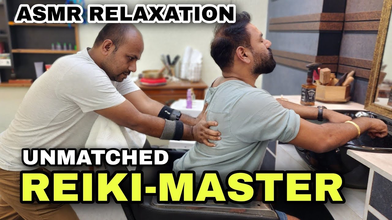 REIKI MASTER Head massage, Back massage, Beard Scratching to Relax Anxiety n Stress #indianbarber