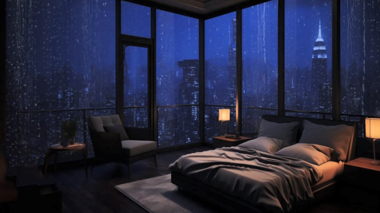 Rainy Night Bedroom with City View 🌧️ Relaxing Rain Sounds for Sleep, Study & Stress Relief
