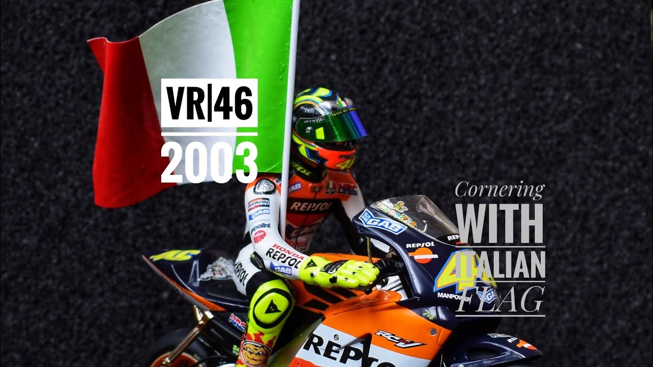 1/12 Scale Model Valentino Rossi Cornering with Italian Flag 2003