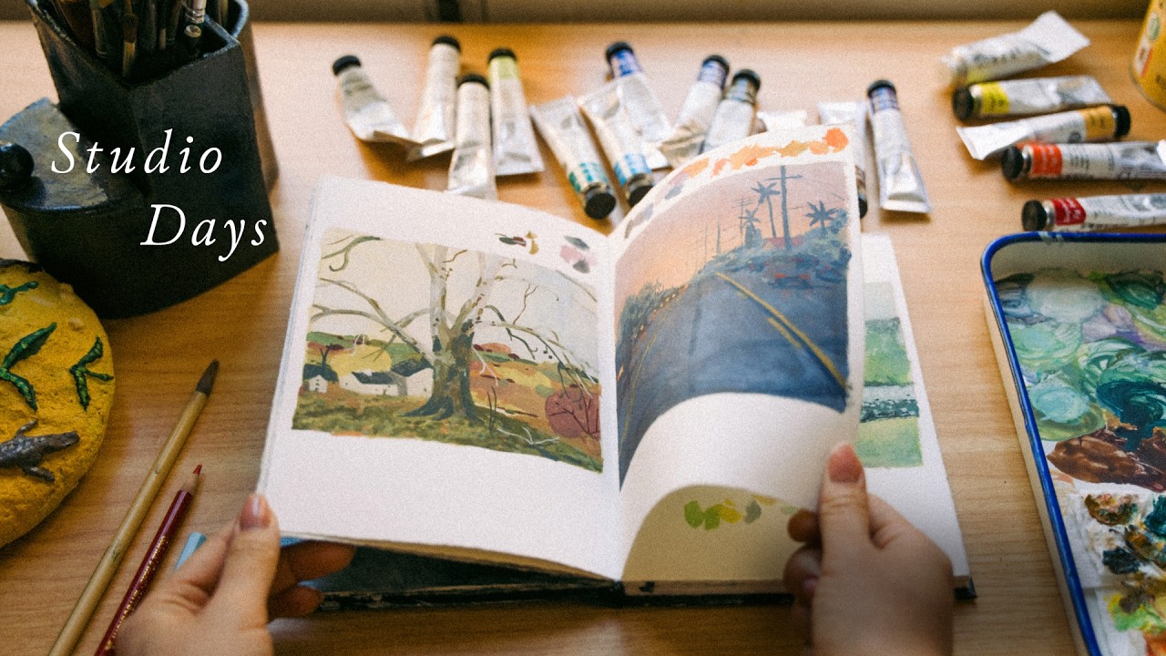 a quiet day making: a big painting, sketchbook, paper mache