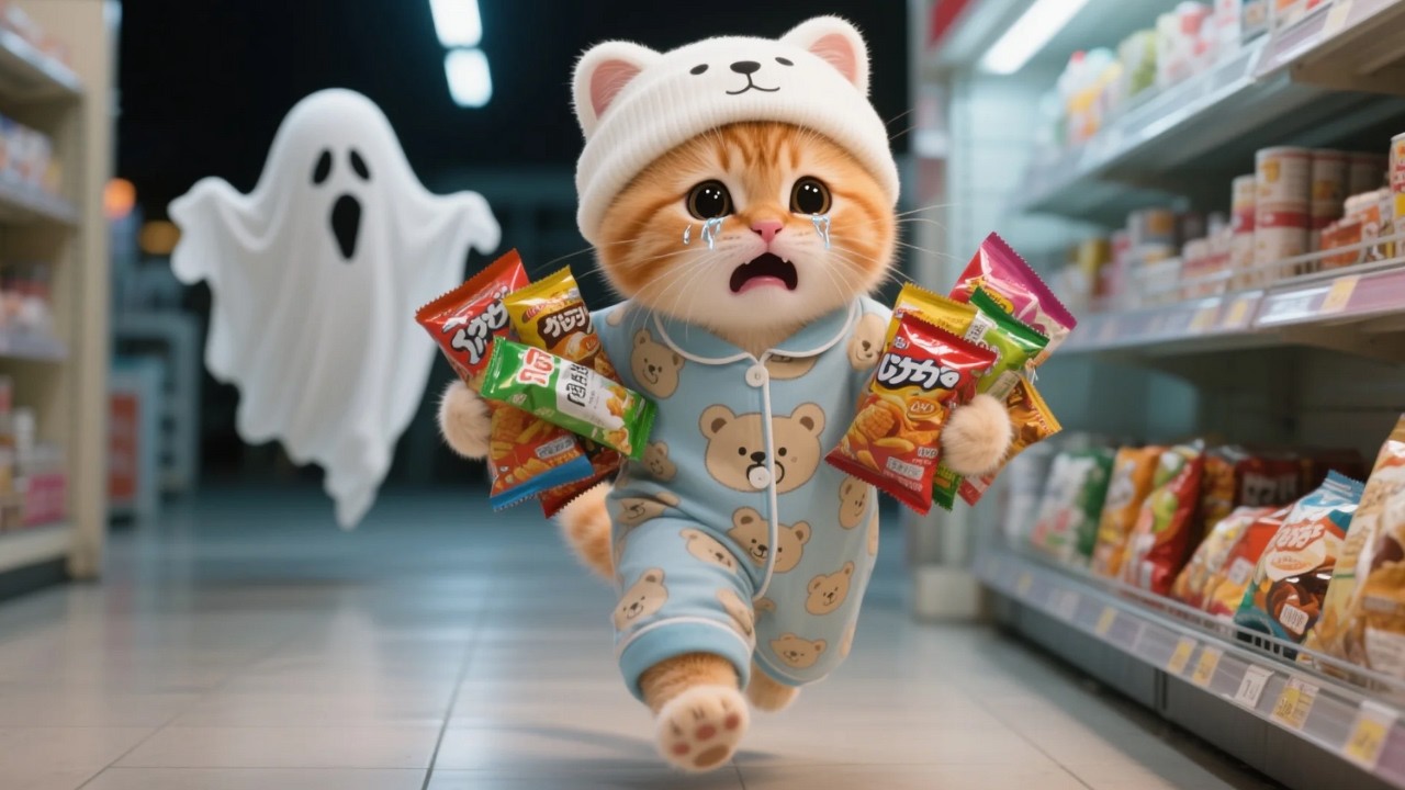 Ginger Kitten Meets a Ghost at Convenience Store 👻, How Mama Cat Solves It 🐾💕 | Funny Cat Videos