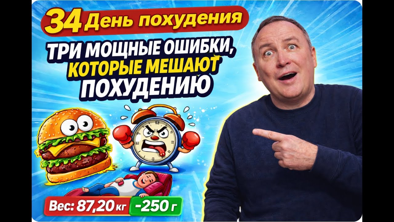3️⃣4️⃣ День похудения | Три мощные ошибки, которые мешают похудению ⚖️ Вес: 87,20 кг | −250 г