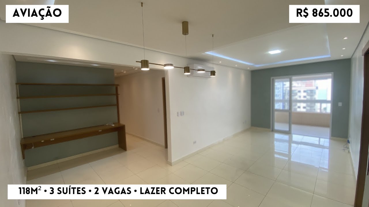 (248) 3 SUÍTES na AVIAÇÃO a 250m da Praia! 118m², 2 Vagas e Lazer Completo por R$865 Mil 😱
