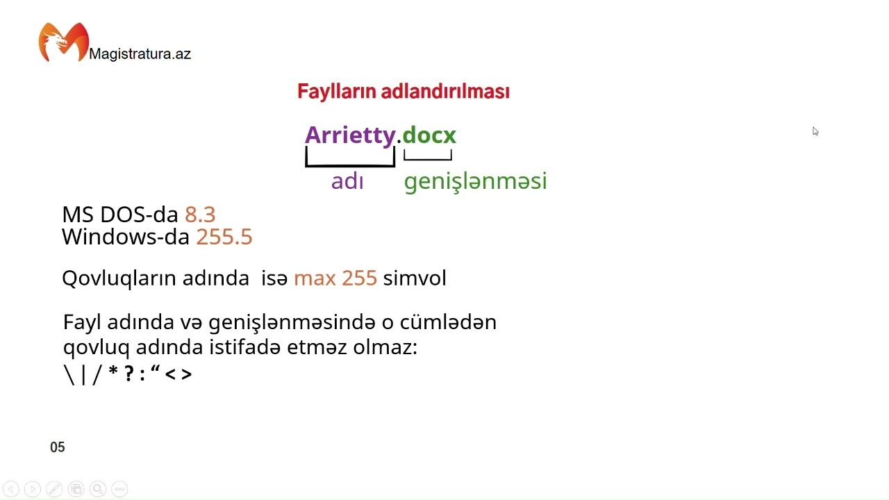 Fayllar və onların əsas xarakteristikaları (1.Fayl və qovluqların adlandırılması)