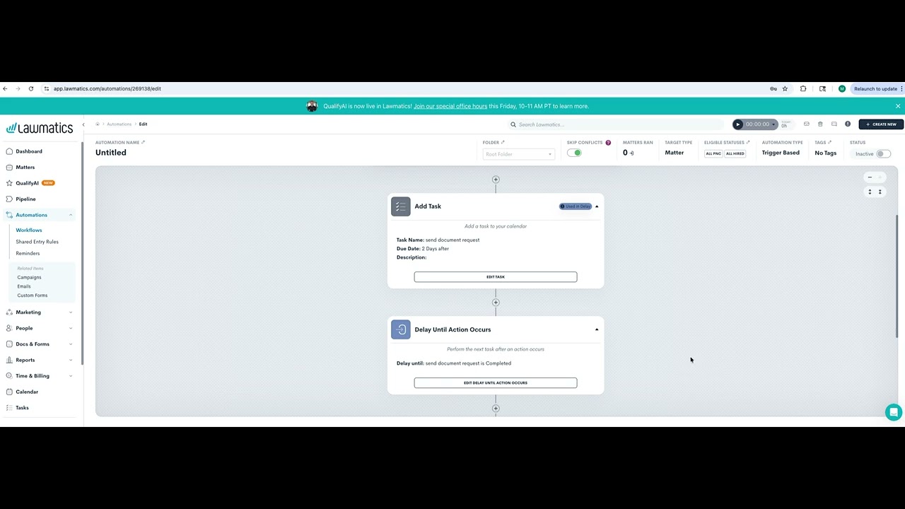 Automating Tasks in Lawmatics