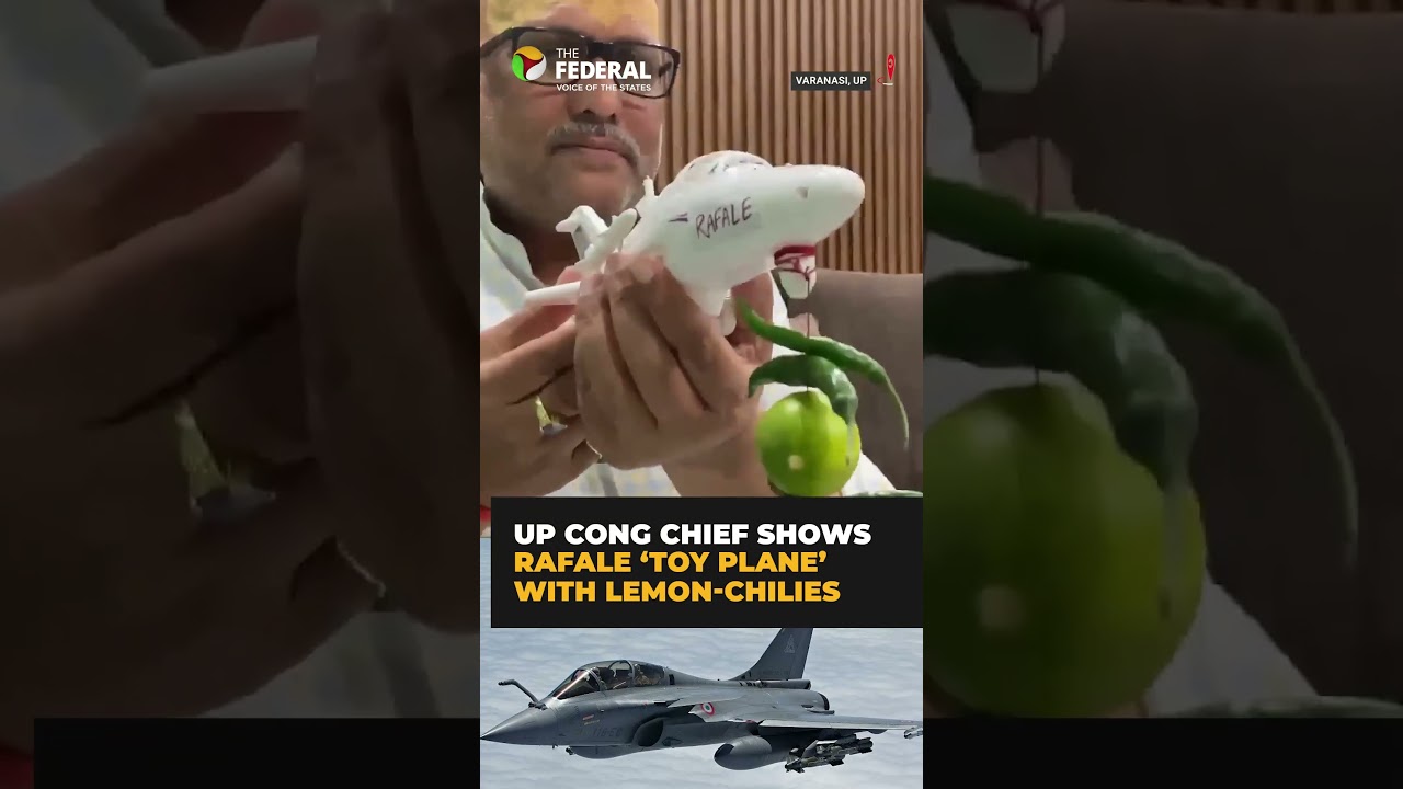 UP Congress Chief Ajay Rai Shows Rafale &lsquo;Toy Plane&rsquo; with Lemon-Chillies