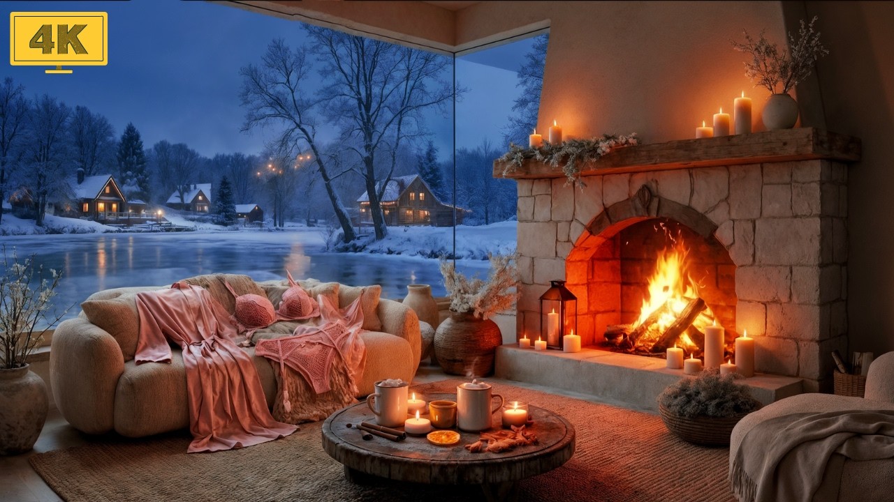 Alone in Forest Cabin ❄️ Celtic Folk Music & Crackling Fire for Relaxing & Snowfall Ambience