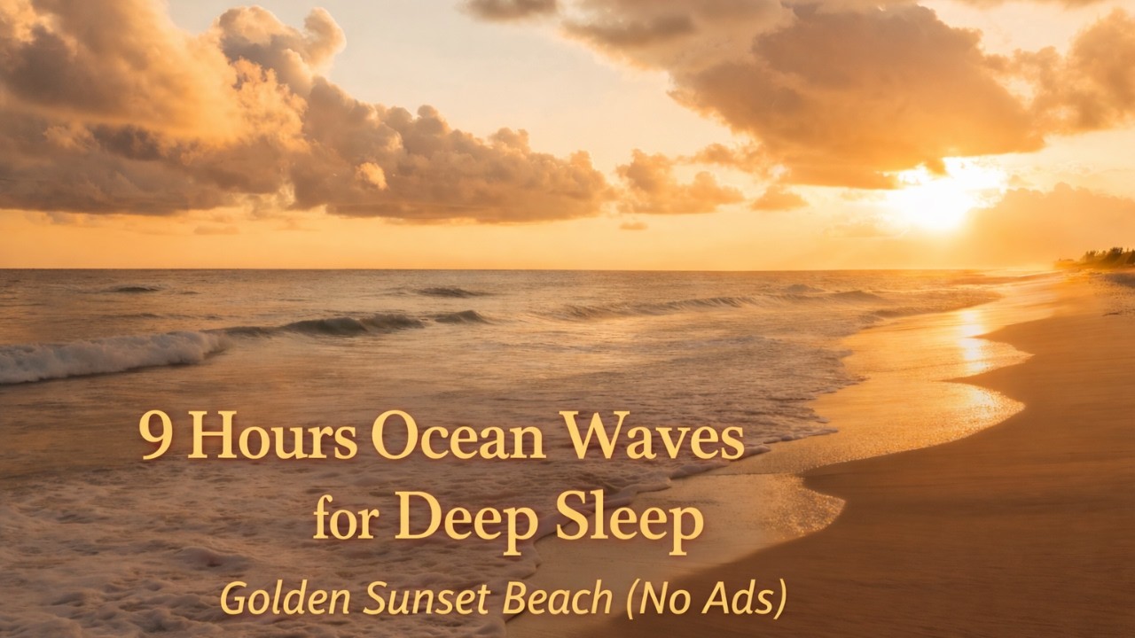 9 Hours Ocean Waves for Deep Sleep 🌅 | Relaxing Sunset Beach Sounds (No Ads)