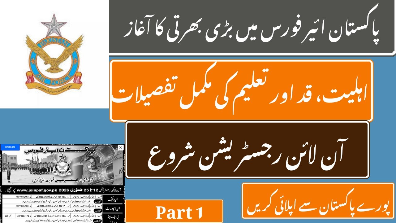 Join Pakistan Air Force 2026 | Full detail | Job in army as Airman