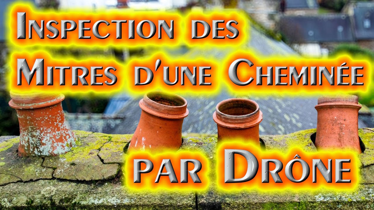 Inspection par drone des mitres d'une cheminée après le passage de la tempête Ciaran.
