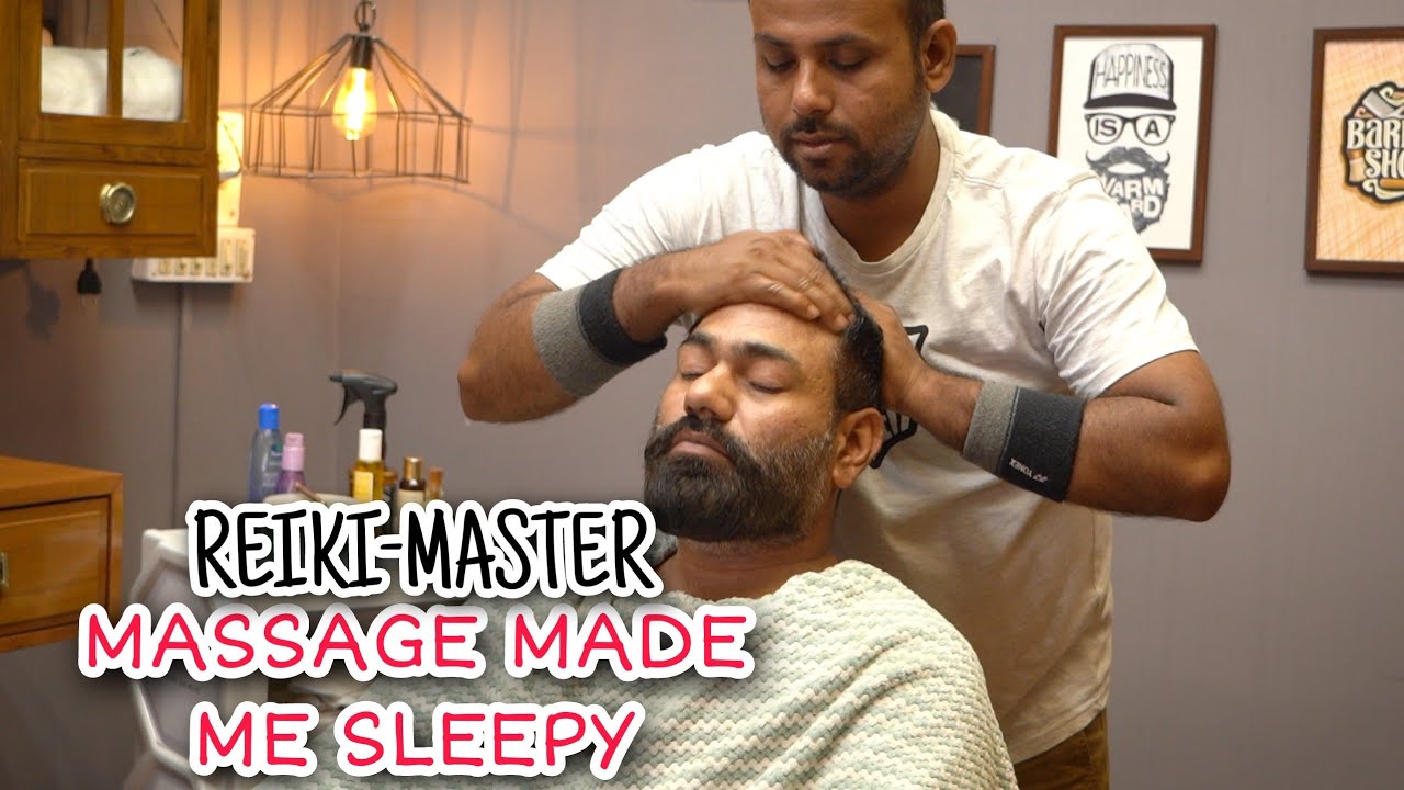 Reiki Master Head massage 💆‍♂️ 😌 Really made me sleepy, Back massage by Indian BARBER 😴 ASMR