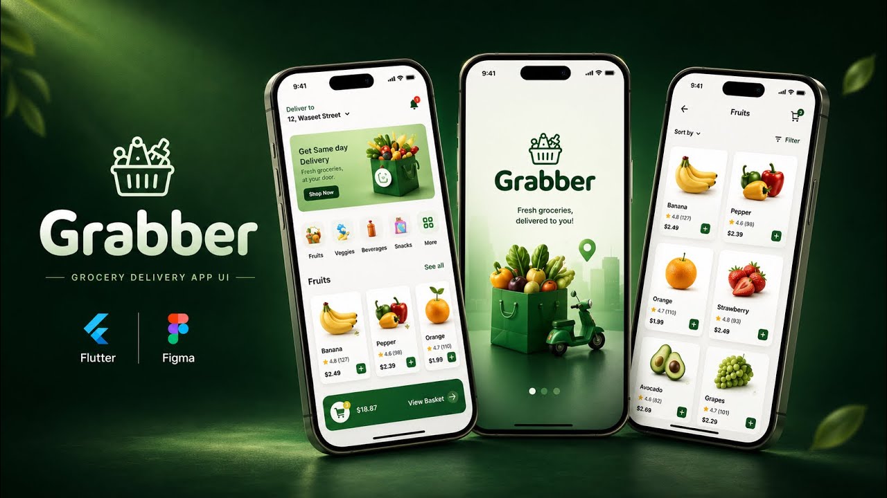 Flutter Figma | Grabber App برمجة تطبيق كامل