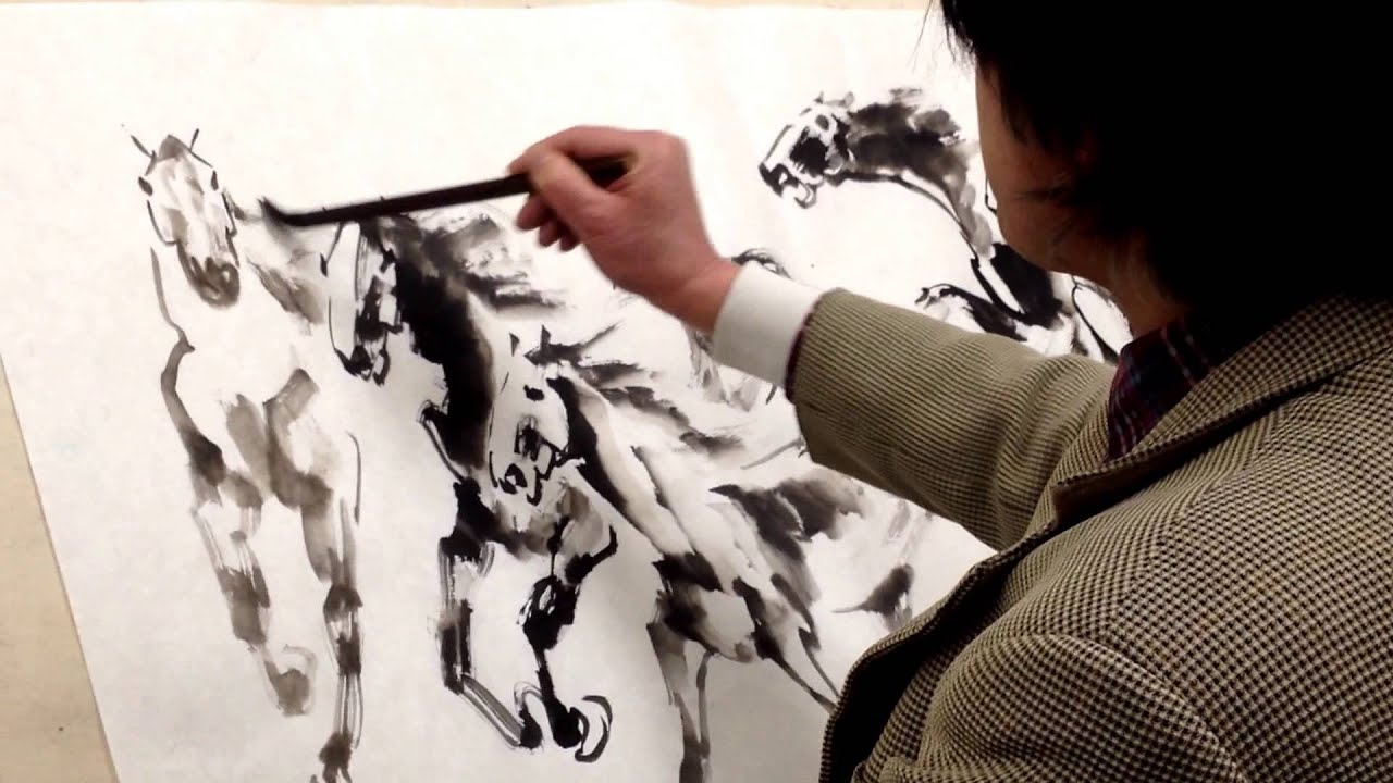 水墨画　馬を描く１　宇俊之先生