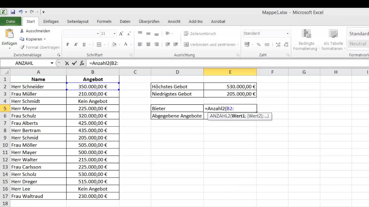 Wichtige Excel Funktionen - ANZAHL und ANZAHL2
