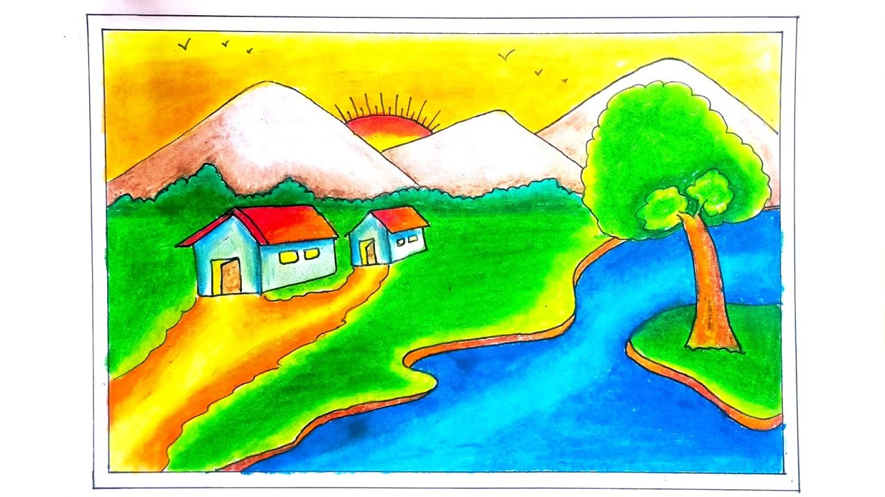 Beautiful Landscape Drawing Easy| Natural Drawing Easy | Easy Drawing for Beginners | Step by Step