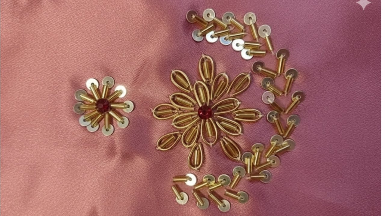 Flower 🌻 design with Chand 🌛design on Rajputi poshak,#handwork#work#zardozi work 
