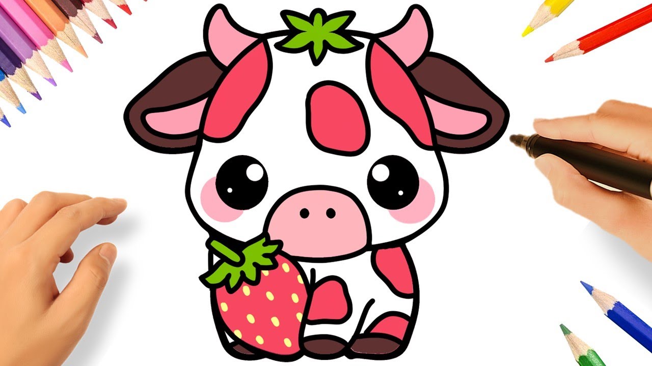 COMO DESENHAR UMA VACA MORANGO FOFA E FÁCIL 🐮🍓