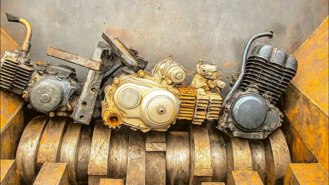 Shredding Motorcycle Engines in a Giant Shredder! Extreme Metal Destruction 
