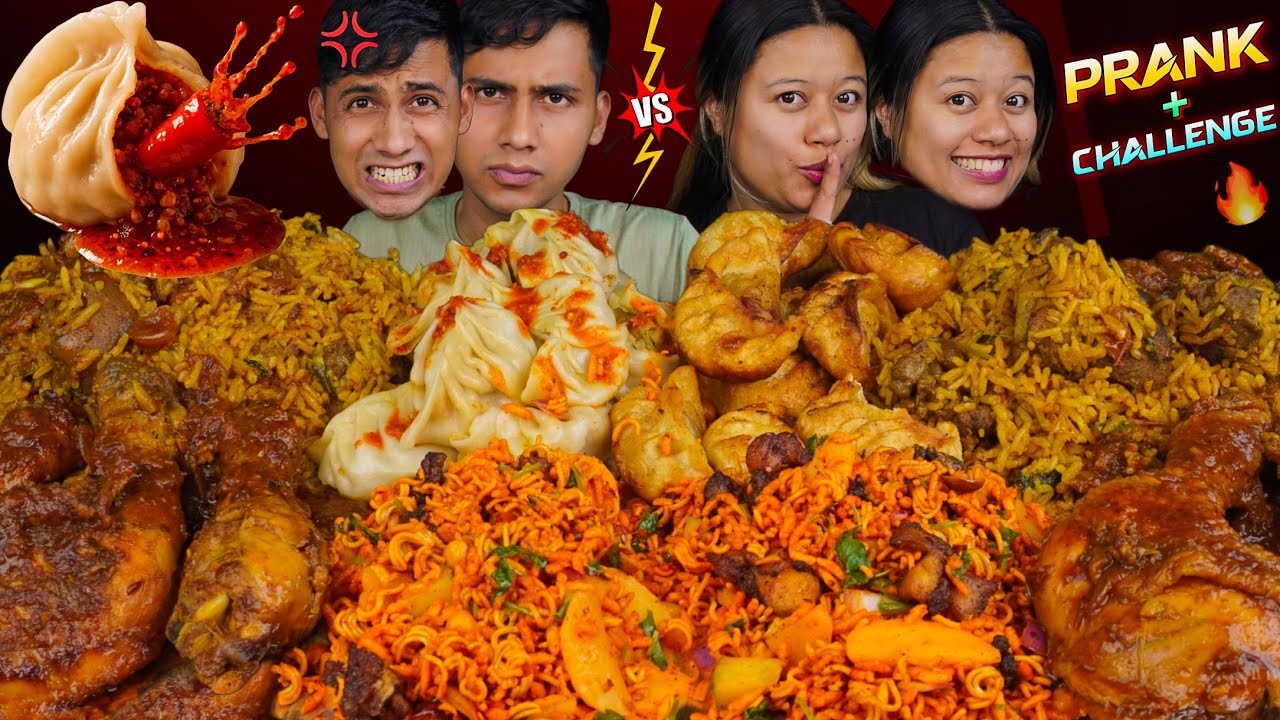 PRANK ON HUSBAND 😜 EATING CHALLENGE  with Spicy Mutton Biryani , Leg Piece ,Chicken Chatpatey & More