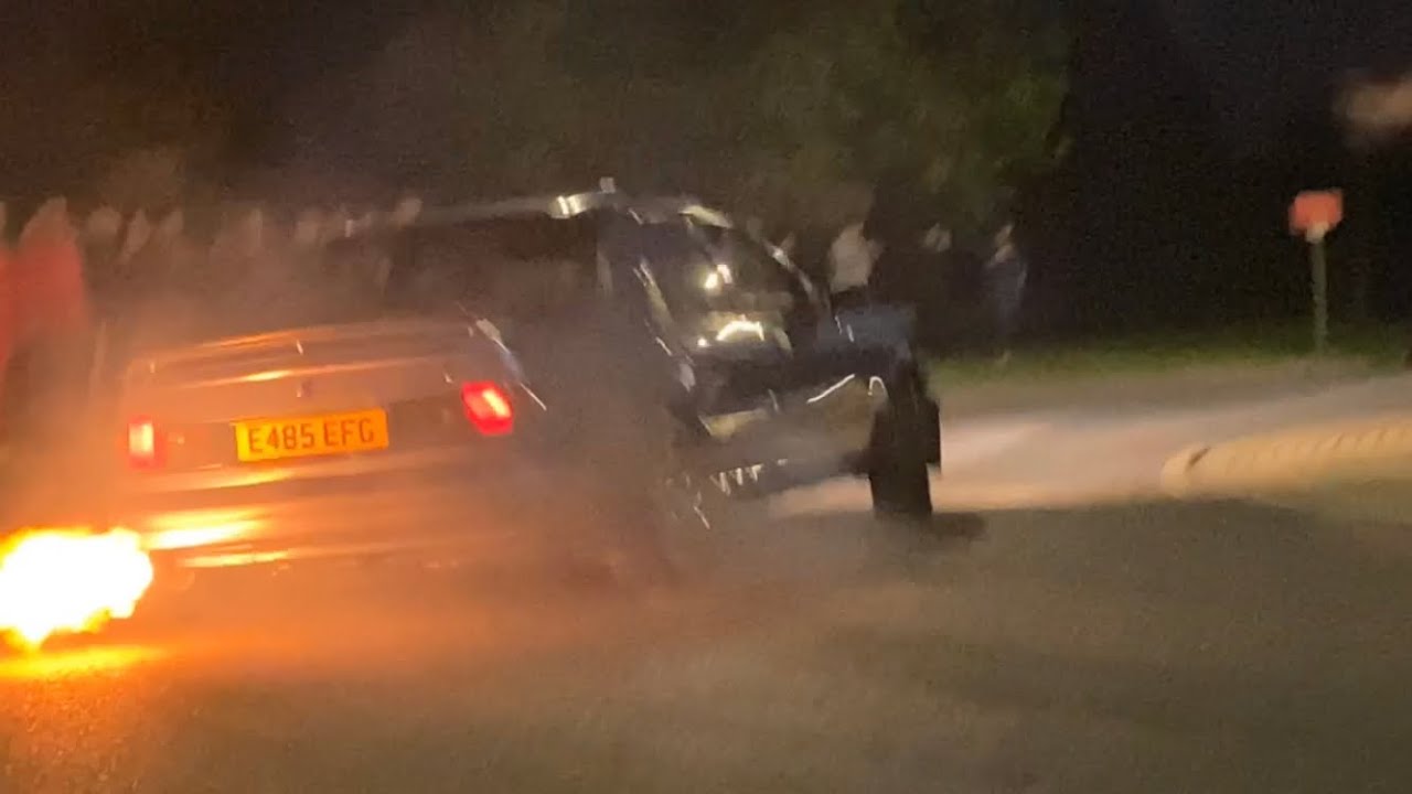 Ford Sierra Cosworths crazy Drifts and flames at car meet london