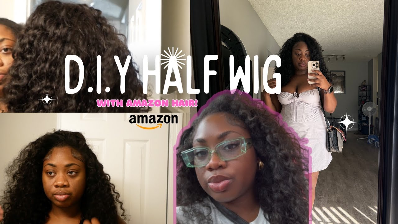 HOW I GET BIG NATURAL CURLY HAIR AT HOME | D.I.Y HALF WIG, NO GLUE, NO LACE| AMAZON HAIR
