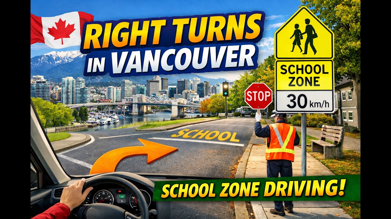 Student driver | taking right turn during snow in #vancouver  #canada #drivingschool #driving