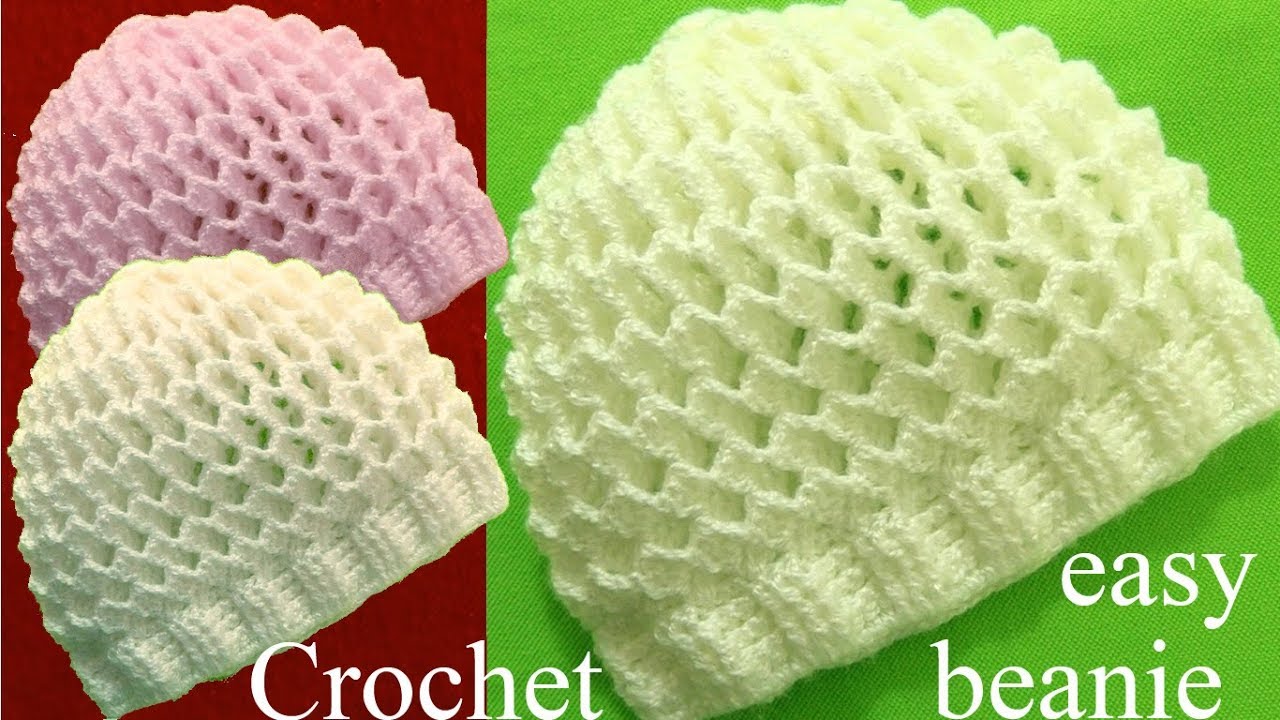 Gorro a Crochet en punto 3D panal o nido de abeja tejidos tallermanualperu